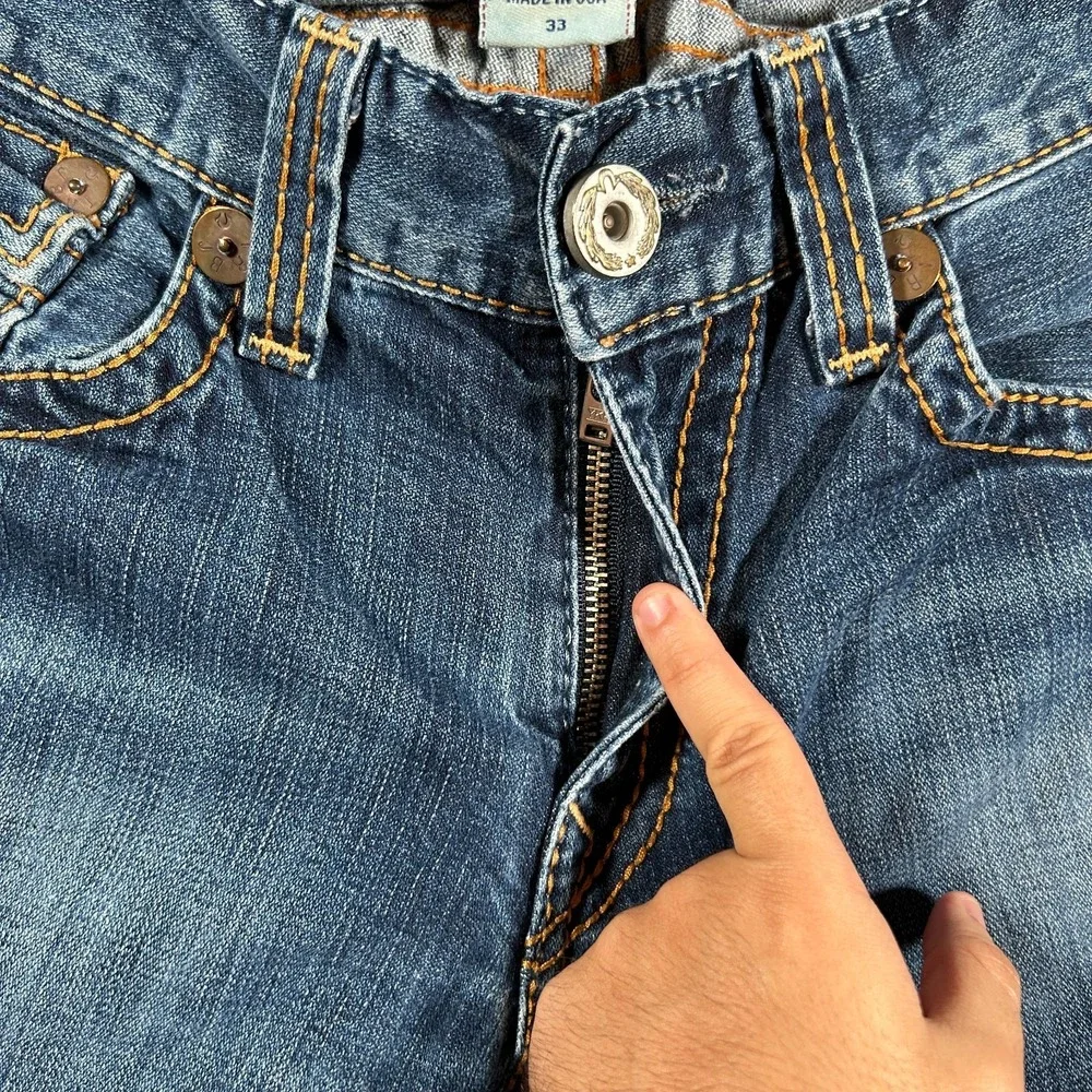 True Religion Jeans Men 34‎ (32x30) Custom Patchwork Straight Leg Billy Big T